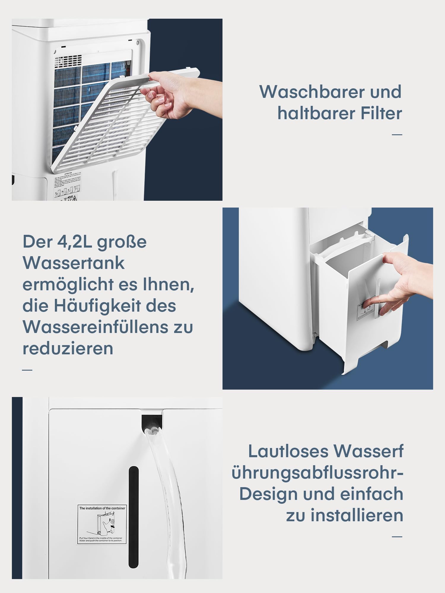 Deumidificatore con app e Wi-Fi, 20 l/24 h, deumidificatore elettrico, per fino a 135 m³, serbatoio da 4,2 l, protezione da traboccamento, timer 24 ore con modalità lavaggio, umidificatore per cantina