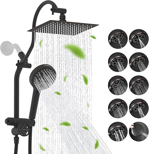 Miniatura 29 de Hibbent Combo de Cabezal de Ducha de Lluvia de Filtro Dual de 10 Pulgadas Todo en Metal, Cabezal de Ducha de Filtro de Alta Presión con Mango de 10
