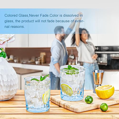 Miniatura 9 de CREATIVELAND Juego de 6 vasos de color sólido, 10 onzas, vidrio ondulado soplado por el viento, cristalería para agua, jugo, diferentes opciones
