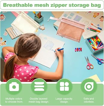 5PCS Toy Storage Bags with Zipper, A5 Colored Mesh Zipper Pouch Bags | Double Layer Grid Zip pouch Bag Colored Mesh Double Layer Toy for Storing Building Blocks Puzzles Books