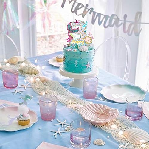 Miniatura 5 de 1 paquete de decoración de pastel de sirena para tercer cumpleaños, decoración de pastel de sirena para niños de tercer cumpleaños, baby shower,