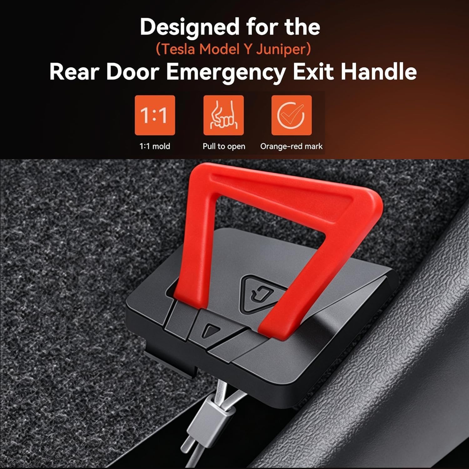 Ettonsun 2 Pack Emergency Door Release Handle for Tesla Model Y Juniper 2025-2026 & Model Y L, Rear Door Emergency Escape Handle, Interior Safety Pull Accessories, Easy Installation