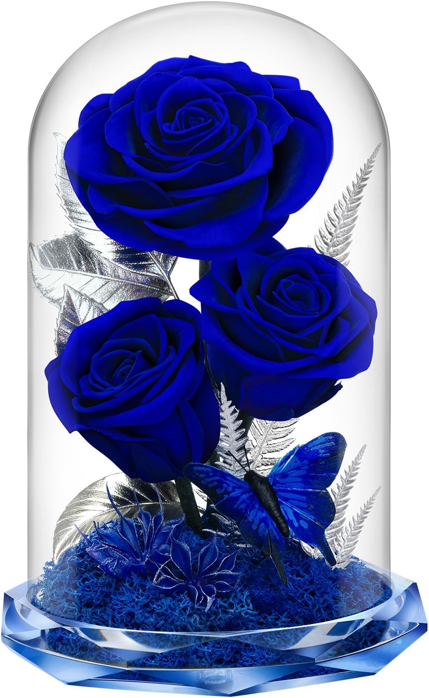 Forever Roses in Glass Dome - Preserved Flowers,Birthday for Her Women Valentine's Day, Mother's Day, Anniversary A-Grade Red Roses, Home Decor for Girlfriend,Wife, Mom (Red)