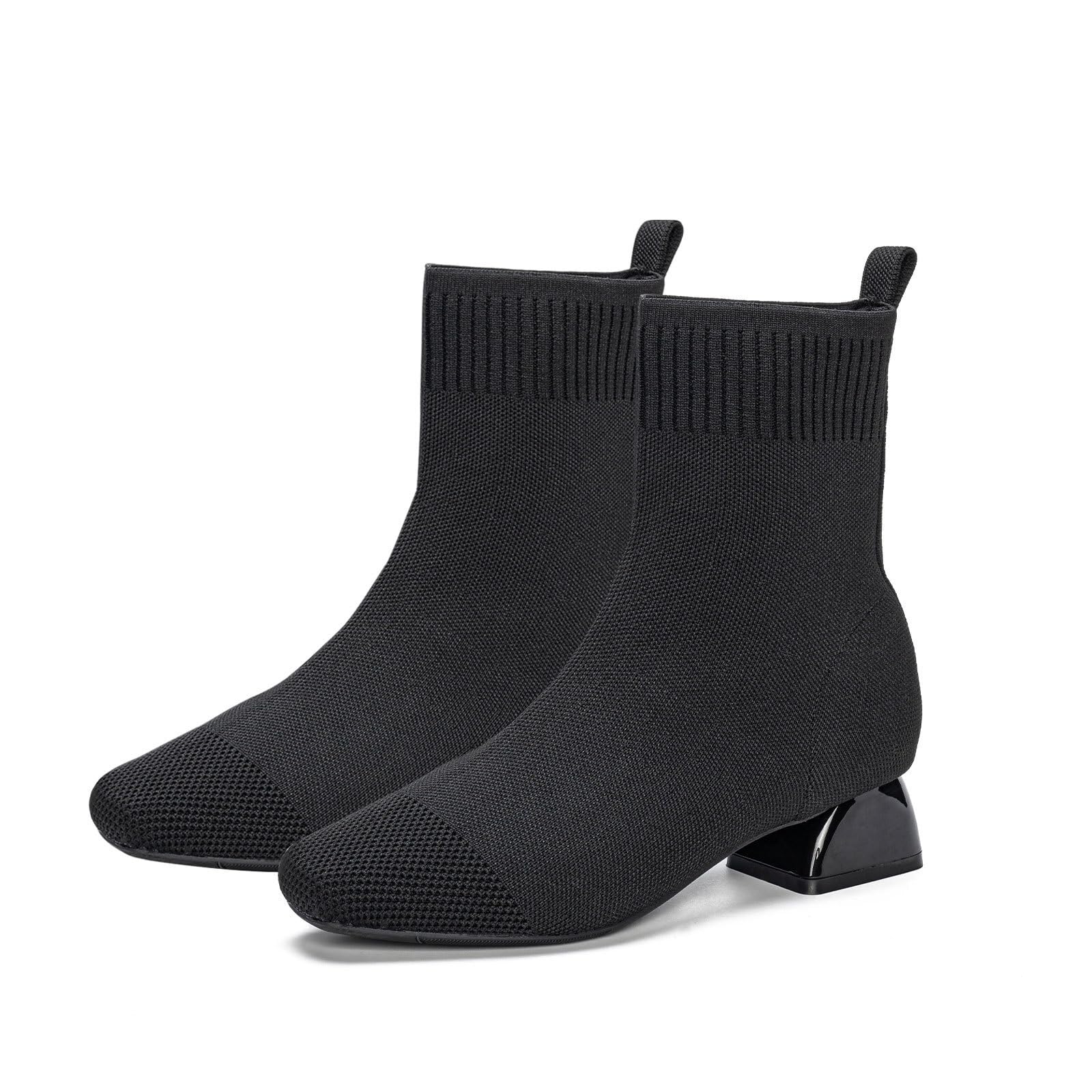 Womens Ankle Boots Comfortable Pointed Toe Breathable Sock Knit Low Heel Fall Work Office Booties