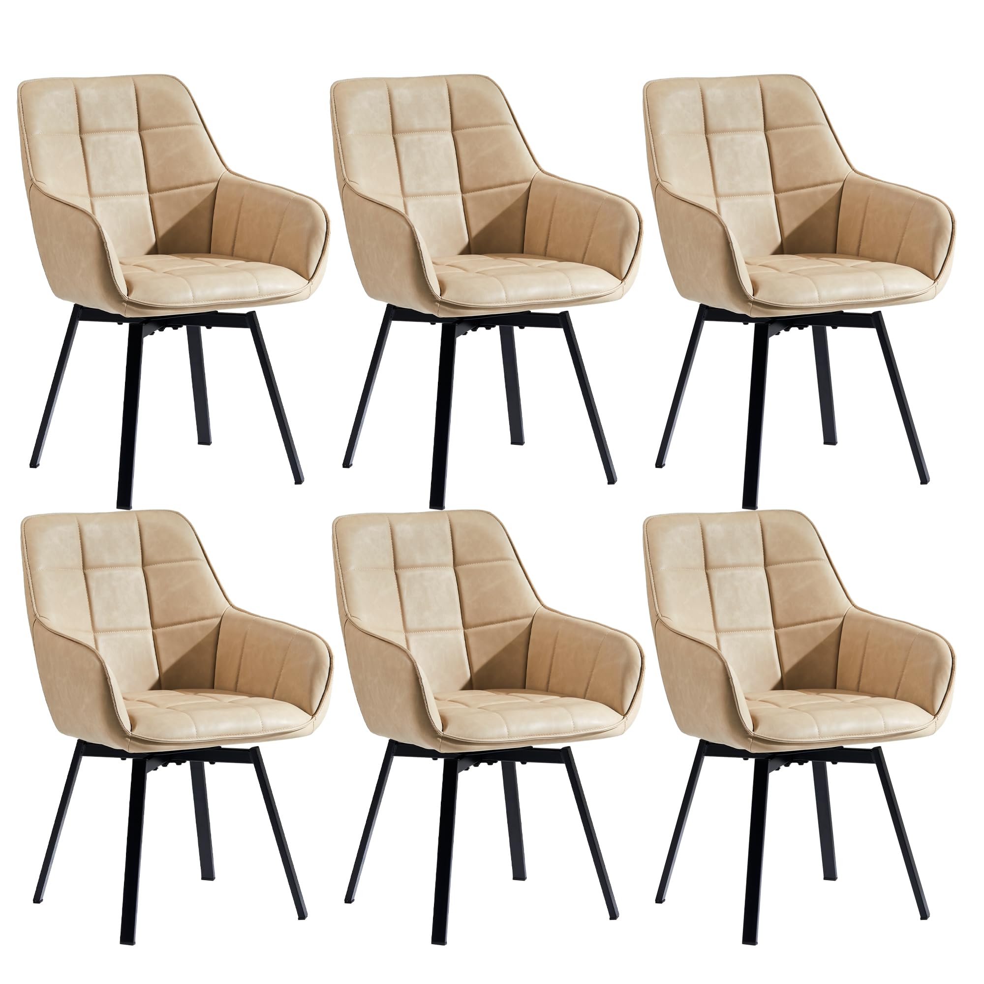 CLIPOP Esszimmerstühle 6er Drehbar Set mit Armlehne, Kunstleder Polsterstuhl Gepolstert Sitz Küchenstuhl Drehstuhl Armlehnenstuhl für Esszimmer Wohnzimmer Büro (6er Set, Kunstleder Beige)