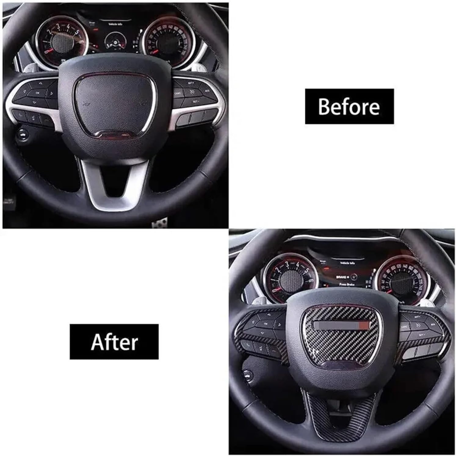 Fit for Dodge Challenger Charger 2015-2021 ABS Interior Steering Wheel Trim Cover Button Frame Sticker Decoration(Red)