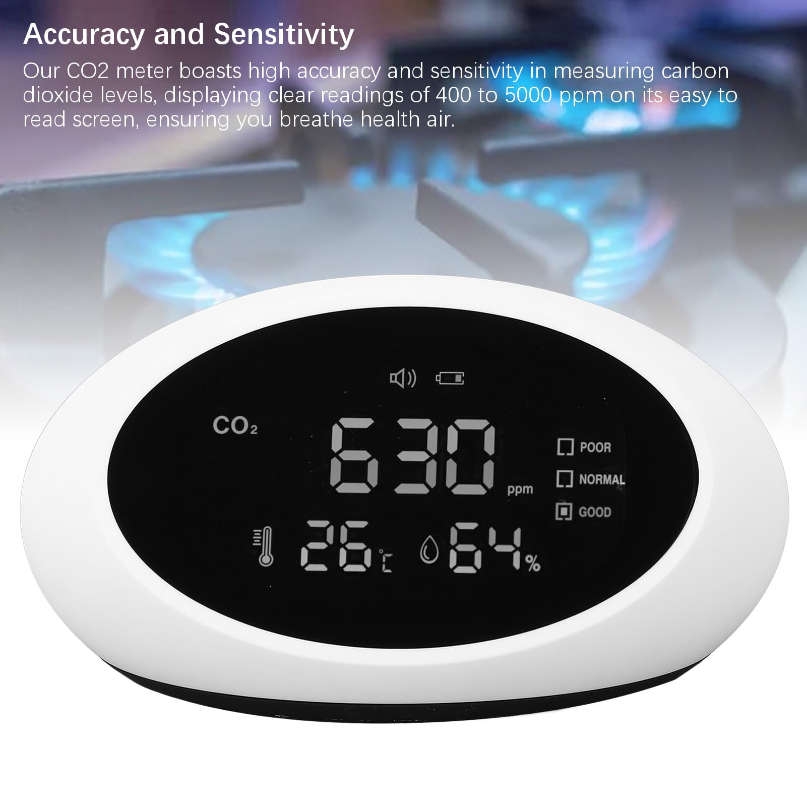 Detector de CO2, Medidor de CO2 con Pantalla LCD HD de Alta Precisión, Detector de Dióxido de Carbono Portátil Recargable