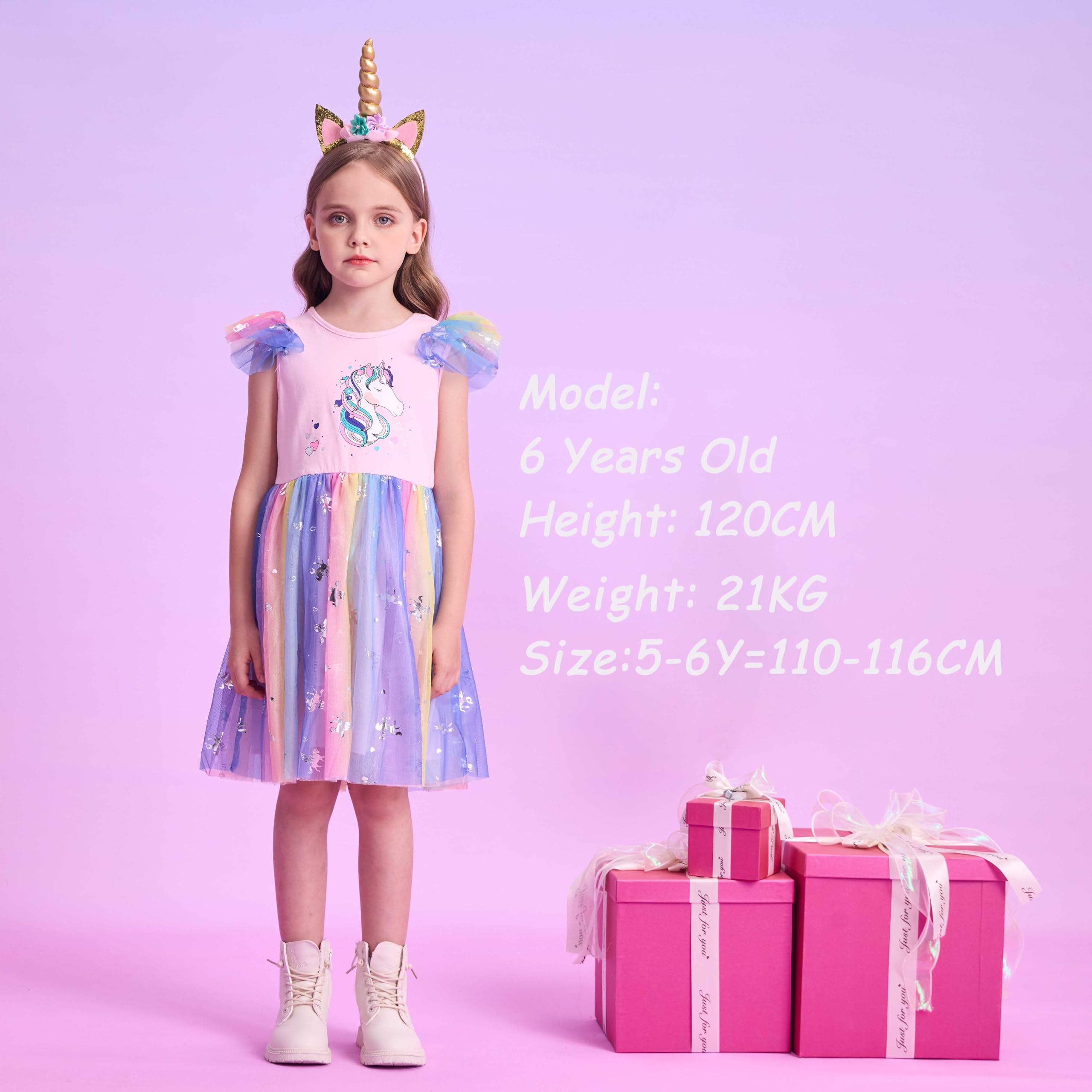 VIKITA Vestido de Princesa con Lentejuelas y Estampado de Mariposa Unicornio para Niñas