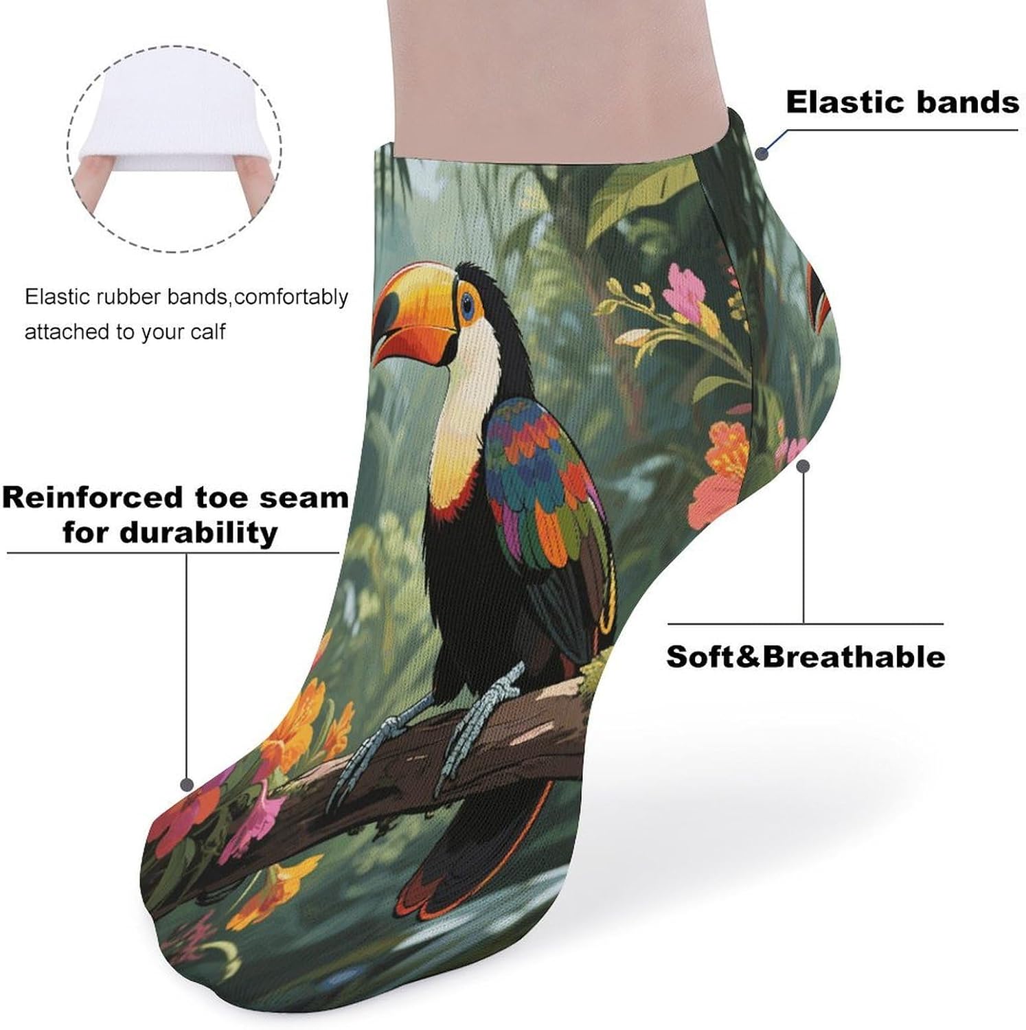 Toucan in The Rainforest Ankle Sock Low Cut Socks Tube Socks for Sports