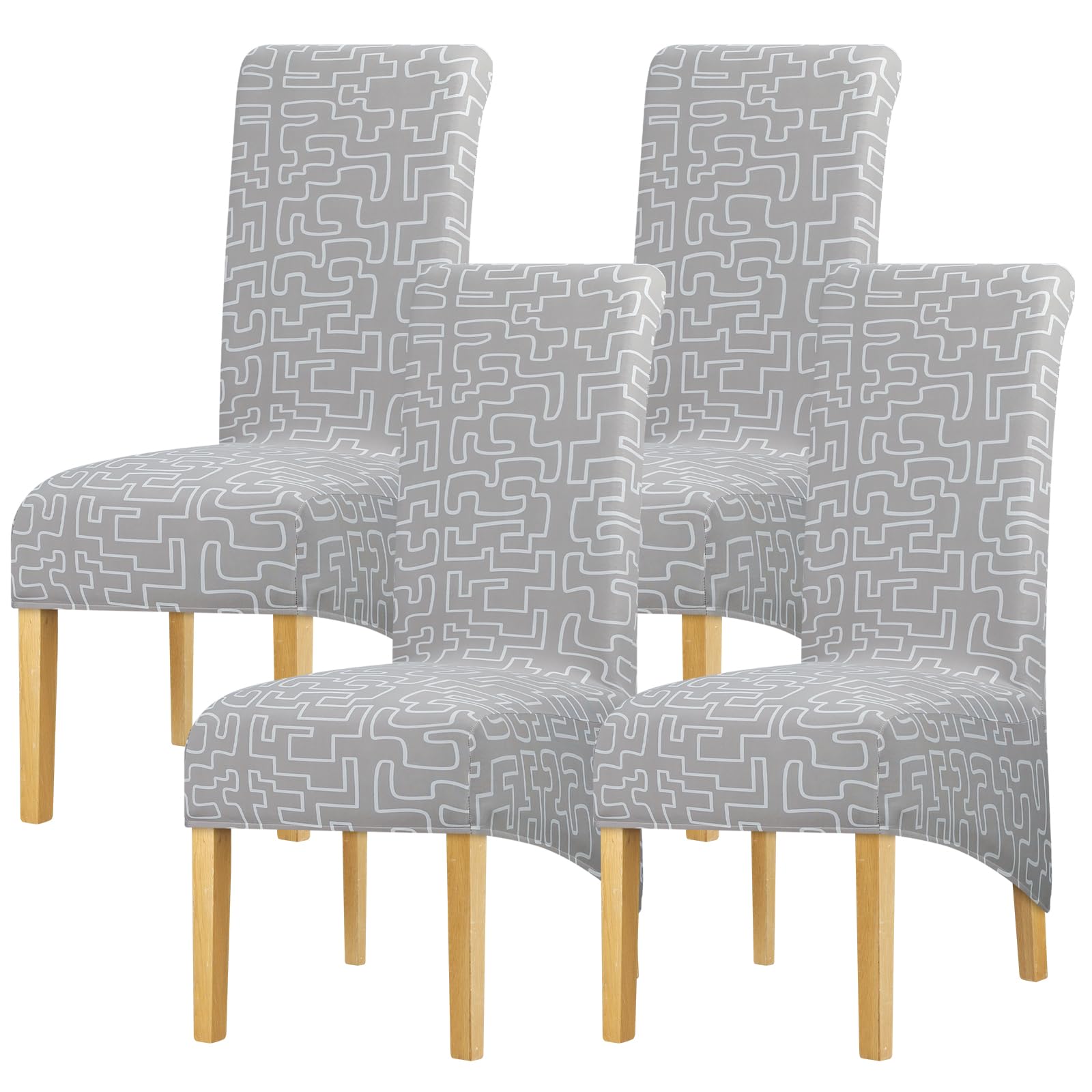 Leorate 4PCS High Back Dining Chair Covers, Stretch Removable Polyester Slipcovers, Floral Print Design