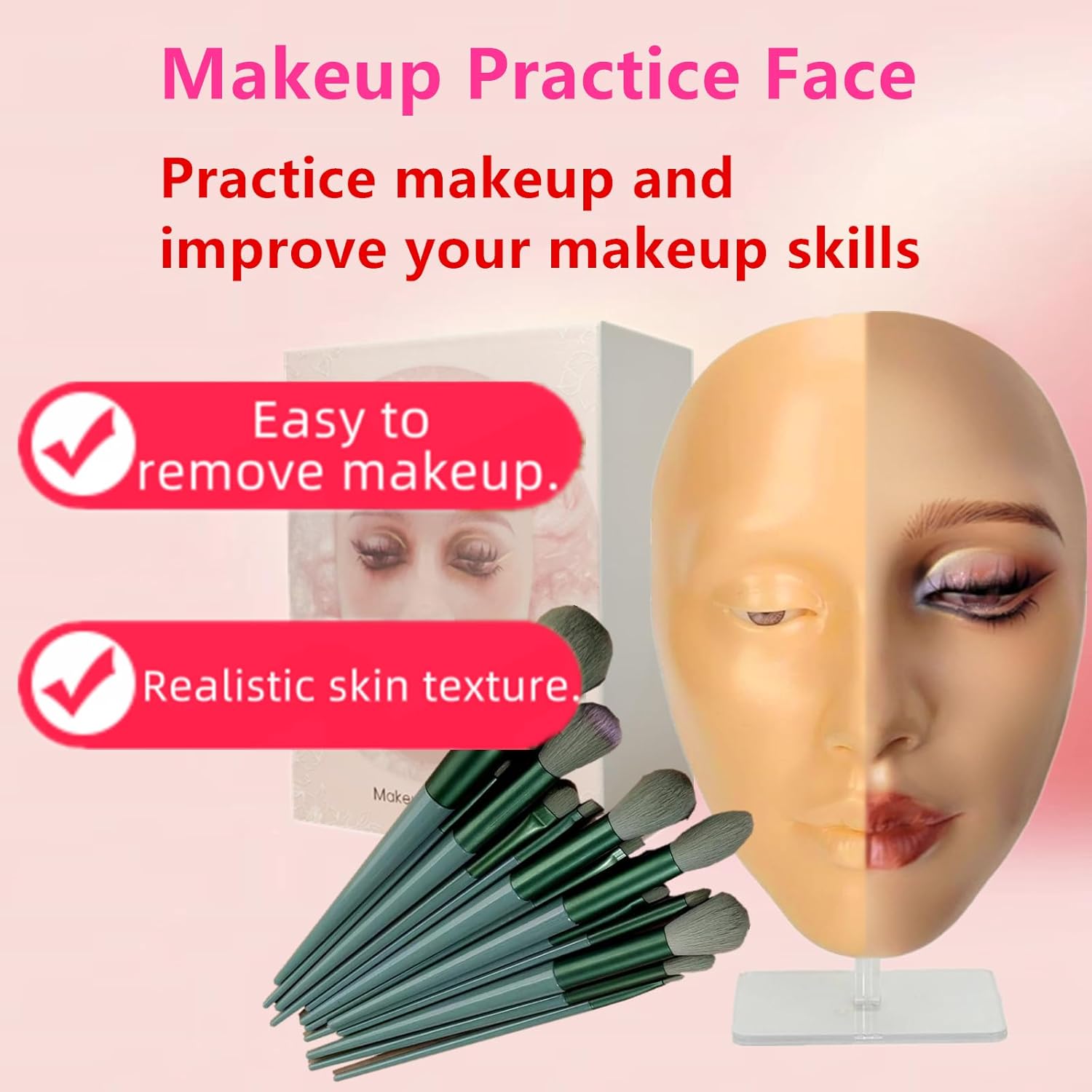 Makeup Practice Face Board,XIJIEMAO 5D Silicone Makeup Mannequin Face, Reusable Practice Eye Girl Make up Practice Face For Emerging Makeup Artist, Beginners, Girl's Gift (golden wheat)