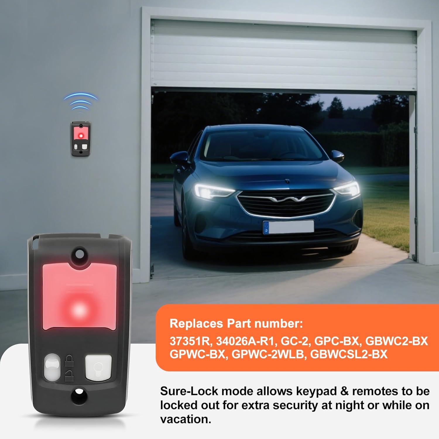 39165R Wall Console, Sure Lock + Light Control Series II Garage Door Opener (1 Pack) Replace for 37351R, GBWCSL2-BX, 34026A-R1, GPWC-BX, GPWC-2WLB