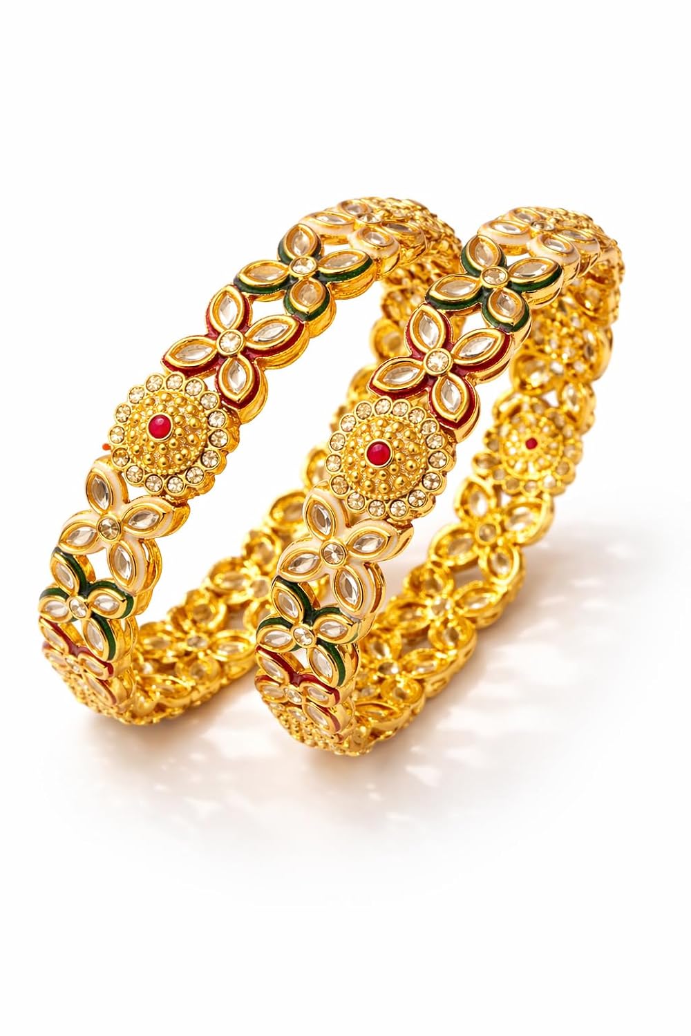 Swara Creations Traditional Gold Plated Studded Stone Textured Handcrafted Bangles | Latest Stylish Traditional Kada Bangl... - Review, Price and Buying Guide