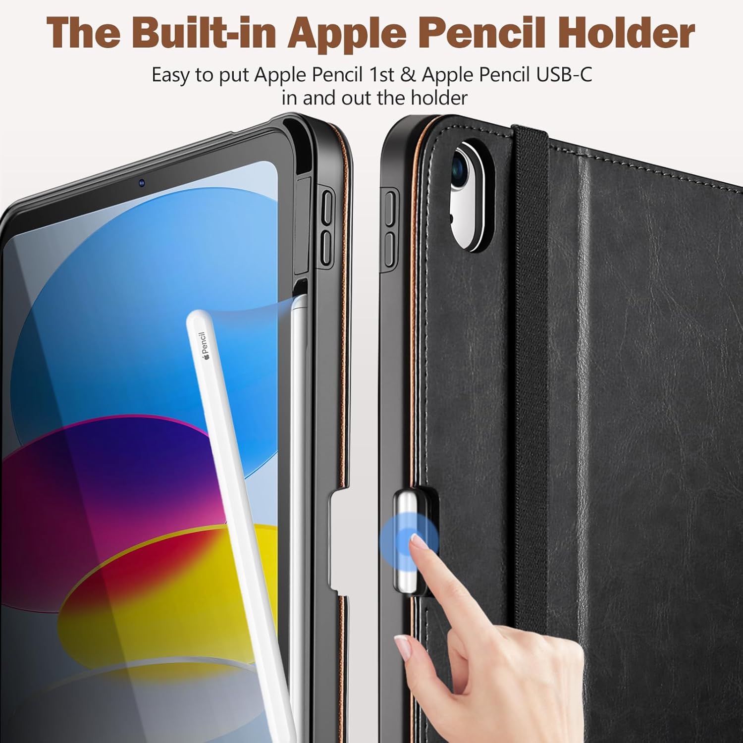 Akkerds Compatible for iPad (A16) 11th Generation Case 11 Inch 2025, for iPad 10th Generation Case 10.9 Inch 2022 with Pencil Holder, Protective Leather Business Stand Cover, Multiple Angles, Black