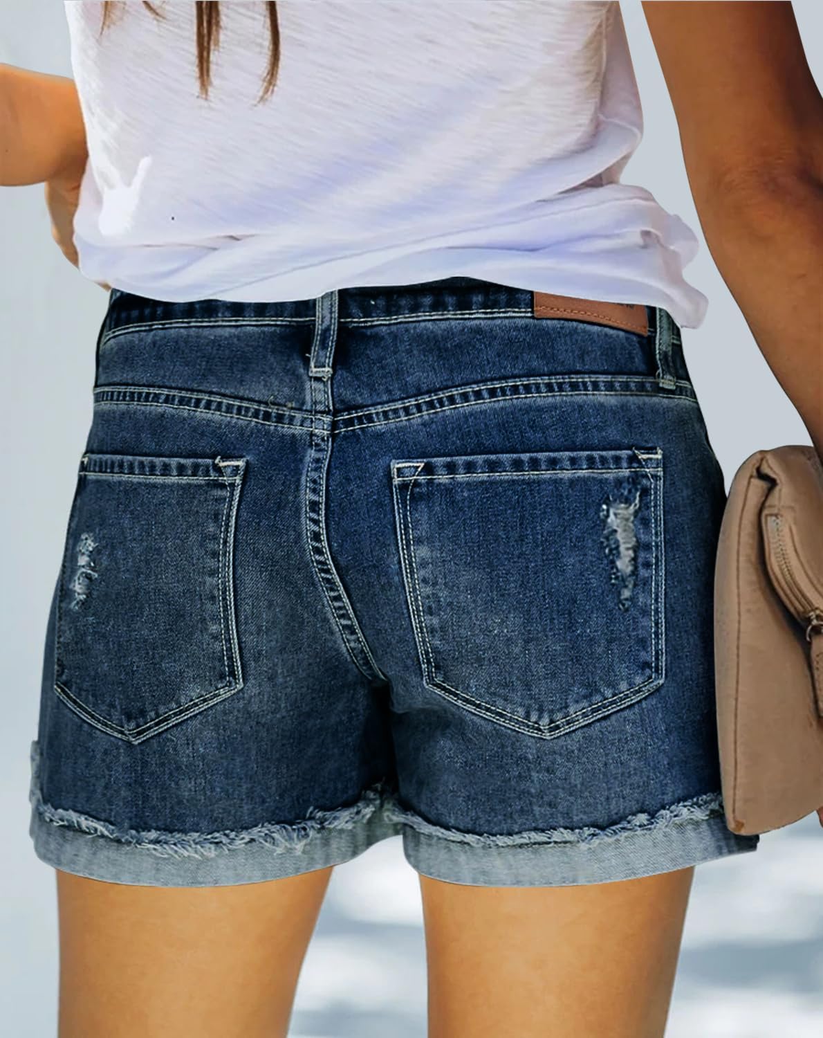 Angerella Women's Denim Shorts Mid Rise Ripped Jean Short - Image 4