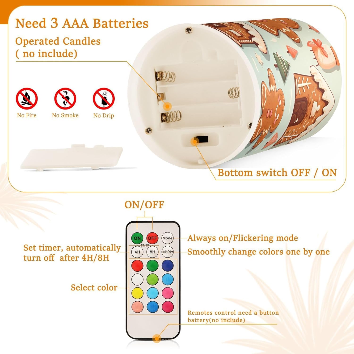 ALAZA Merry Christmas Gingerbread Snowman Flickering Flameless Candles Pillar Led Candles Battery Operated Candles with Remote and Timers Set of 2