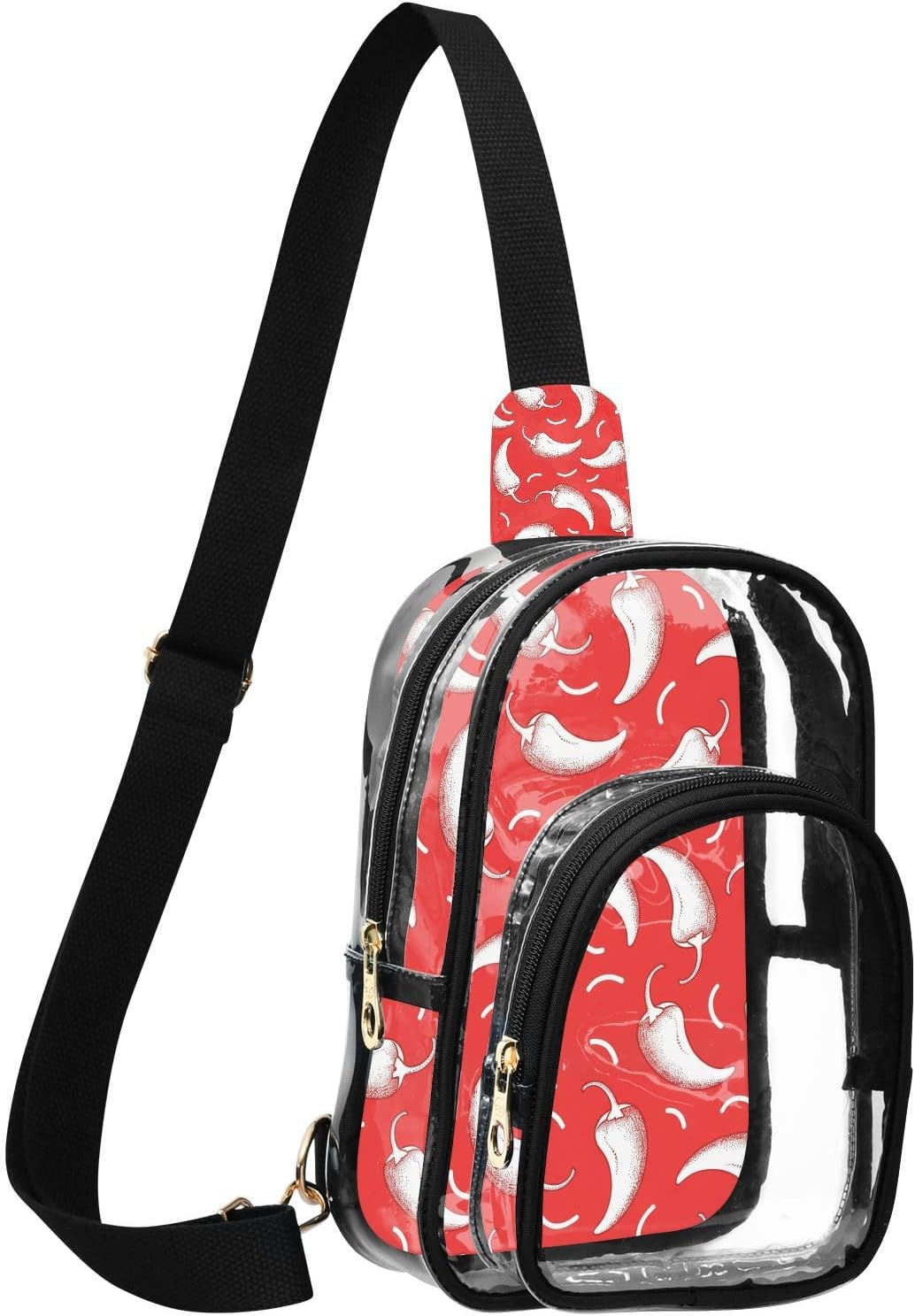 Sinestour Chili Pepper Red pattern Clear Crossbody Bag Stadium Approved, Small Clear Purse for Women, Transparent See Through Sling Backpack for Travel Concerts Sports Events