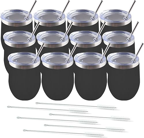 Miniatura 8 de Amtidy Paquete de 8 vasos de acero inoxidable con recubrimiento en polvo con tapa, equipado con popote y cepillo para pajilla, vaso de viaje de