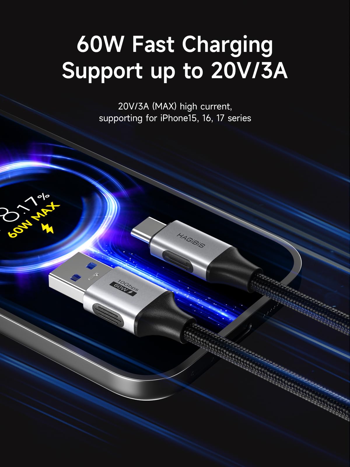 Hagibis USB-C Cable: 10Gbps Fast Charging -2