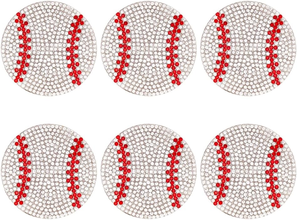 GSHLLO 6 Pcs Rhinestone Baseball Iron on Patches Diamond Baseball Appliques Sports Ball Patches Bling Crystal Patch Sports Clothes Appliques Decorative Clothing Repair Patch for Hats Jackets