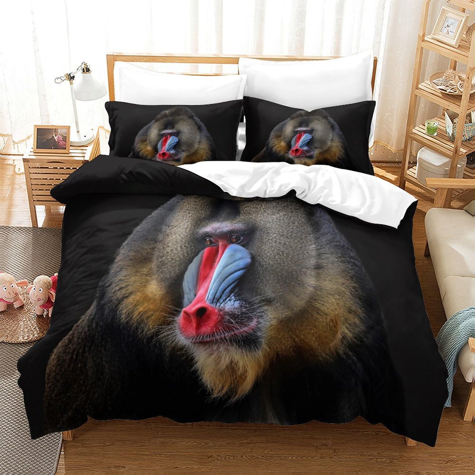 P1S9U7W5Y 3D Printed Wild Mandrill Duvet Cover Set 3pcs Microfiber Monkey Bedding Set SuperKing