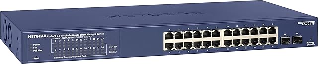 NETGEAR 24-Port Gigabit Ethernet Smart Managed Pro PoE Network Switch (GS724TP) - Hub with 24 x PoE+ @ 190W, 2 x 1G SFP, Desktop/Rackmount, and ProSAFE Protection, Black, grey