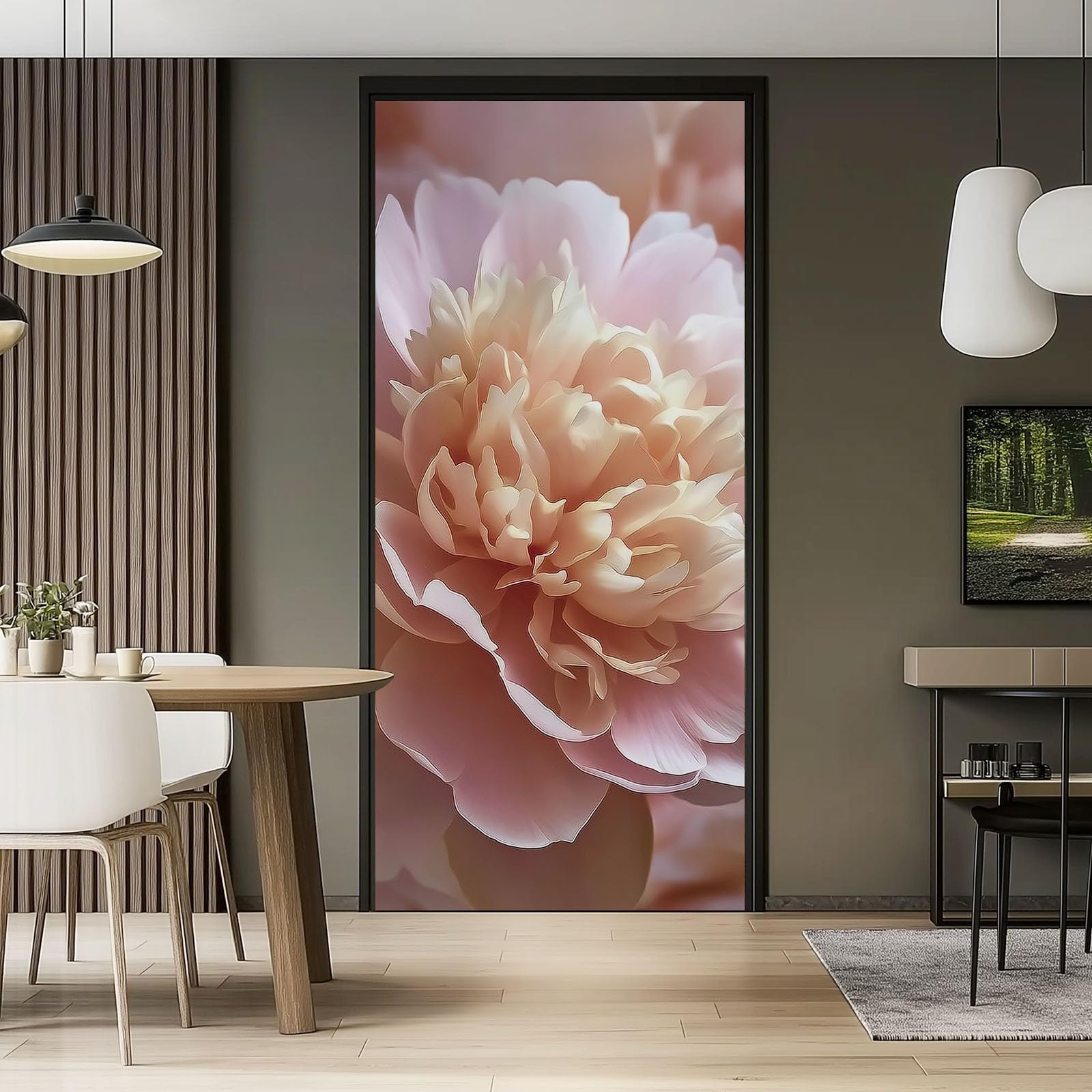 Naklejka na drzwi, samoprzylepna, 80 x 210 cm, plakat z motywem kwiatów - piwonia 3D, zbliżenie, trwała i wodoszczelna, fototapeta, folia na drzwi, jasnoróżowa 3D DIY naklejka na drzwi do toalety