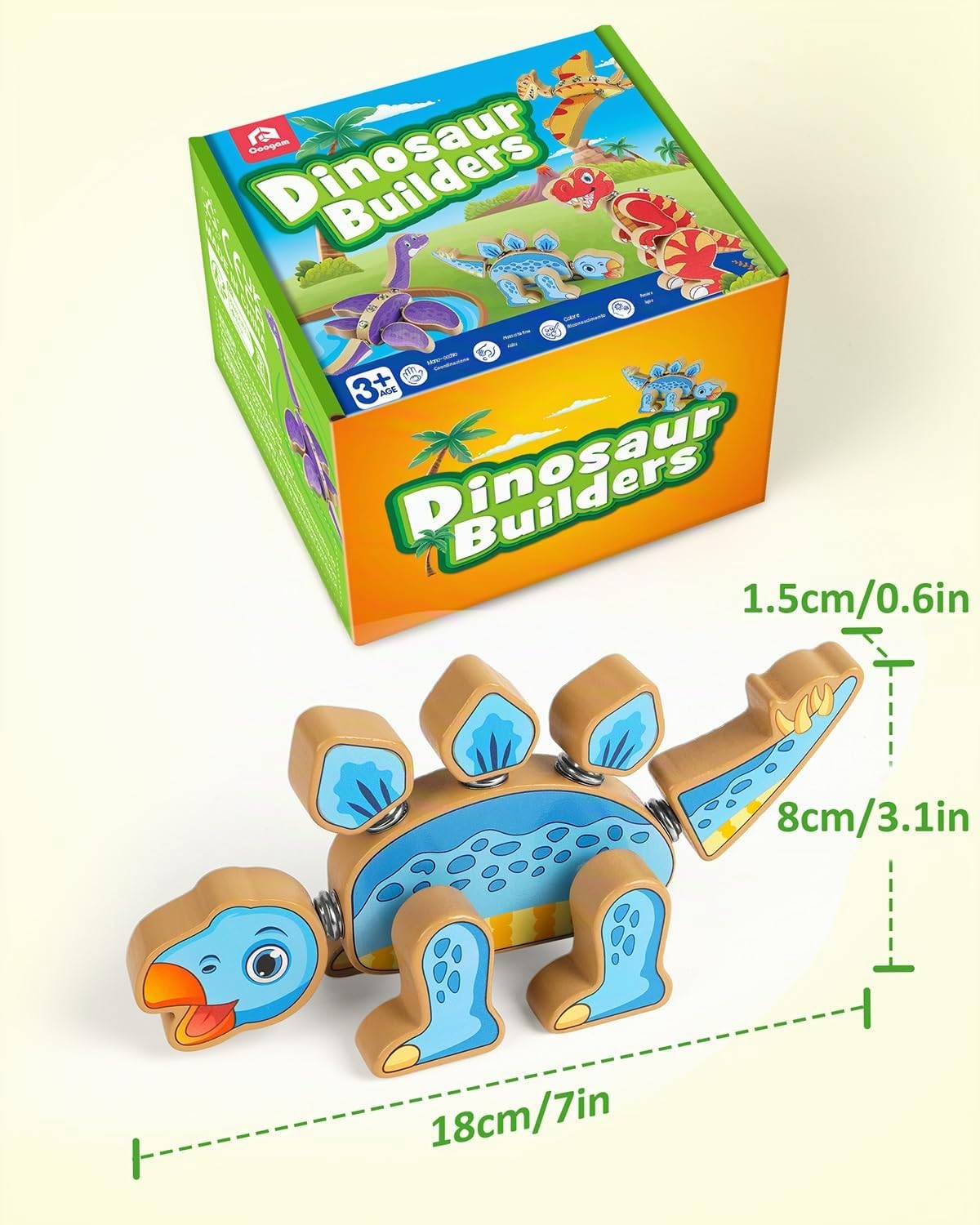 Coogam Dinosauro Snap Together Giocattoli da costruzione, in legno Take Apart Dinosauro Playset, STEM Montessori Educational Fine Motor Skill Toy Regalo per bambini di 3 4 5 anni
