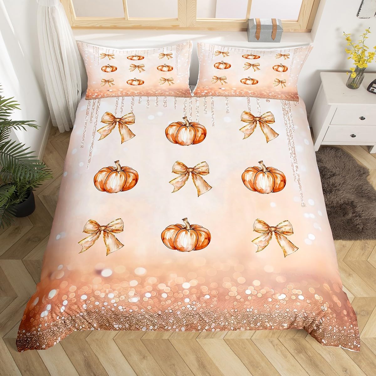 Homewish Święto Dziękczynienia poszewka na kołdrę super king size pomarańczowa dynia kokarda poszewka na kołdrę jesień żniwa zestaw pościeli brokat kokarda zestaw pościeli