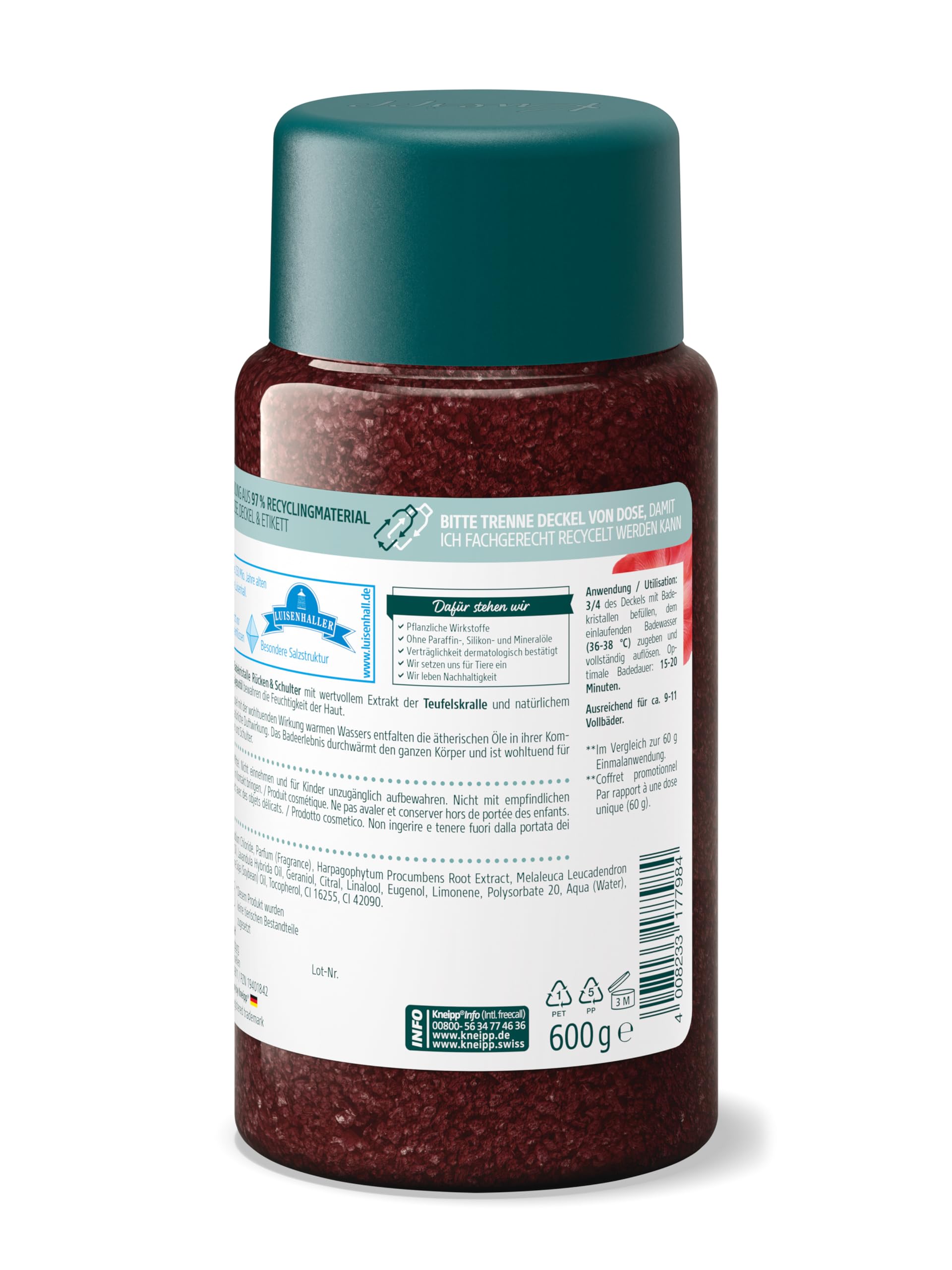 Kneipp Cristalli da bagno per schiena e spalle – con prezioso estratto dell'artiglio del diavolo – lenitivi, riscaldanti, rilassanti, 600 g