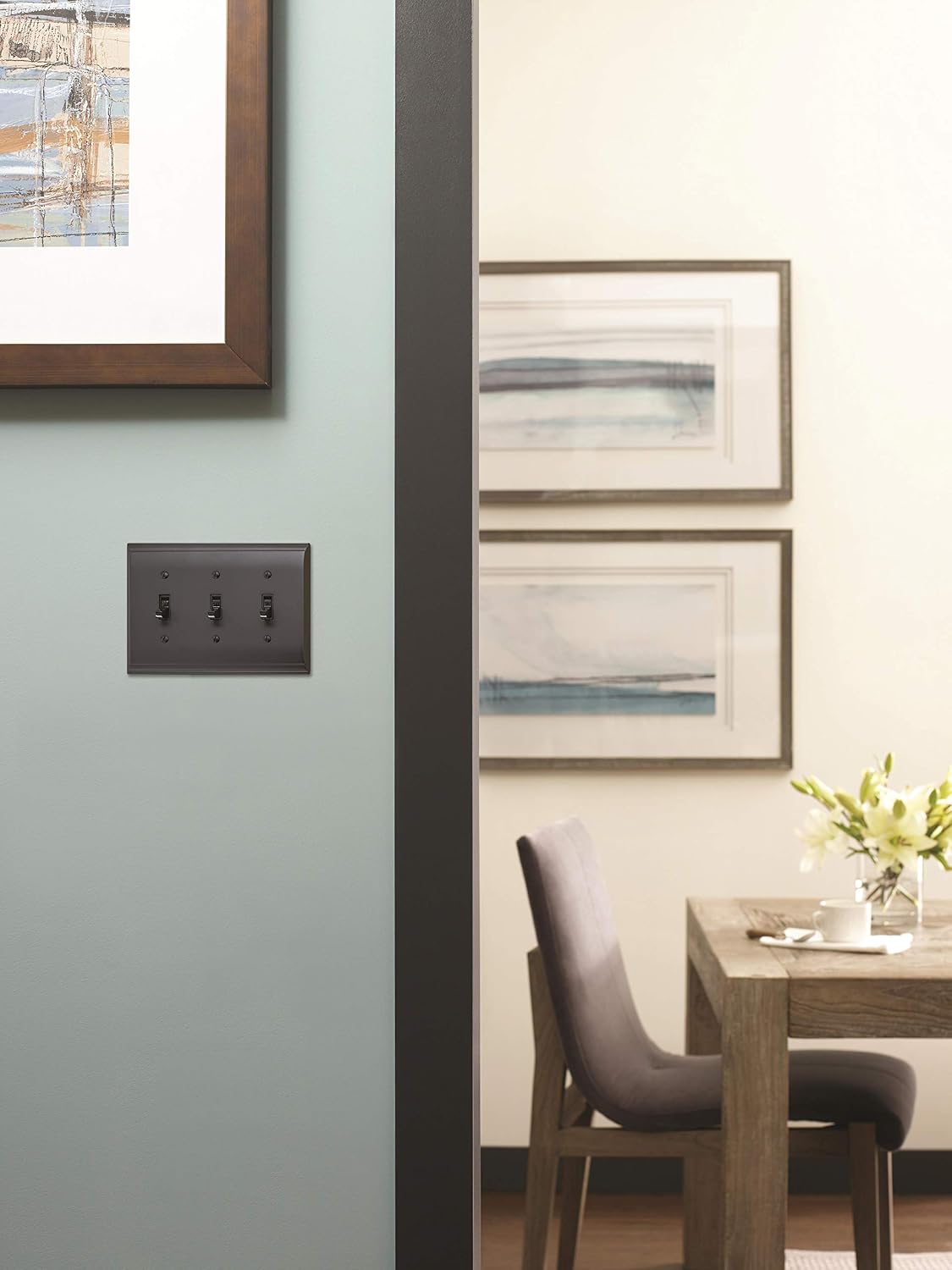 Amerock | Wall Plate | Black Bronze | 3 Toggle Switch Plate Cover | Candler | 1 Pack | Light Switch Cover