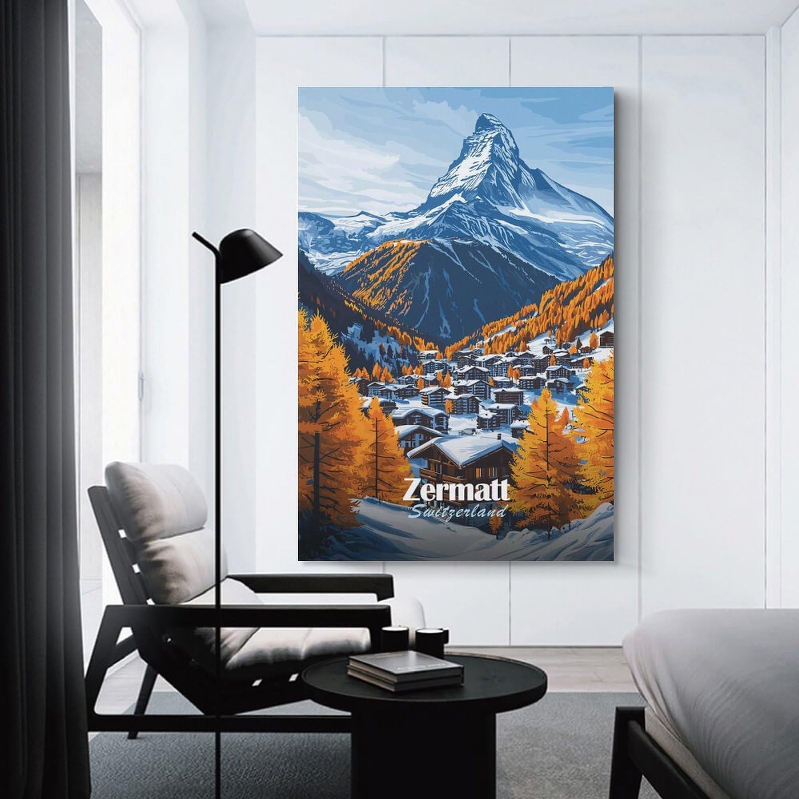 Junmoney Wall Picture Print Zermatt Switzerland Mountain Village, 20x30inch(50x75cm), for Living Room, Lounge Or Sitting Room, A Home Accent with Warm Character
