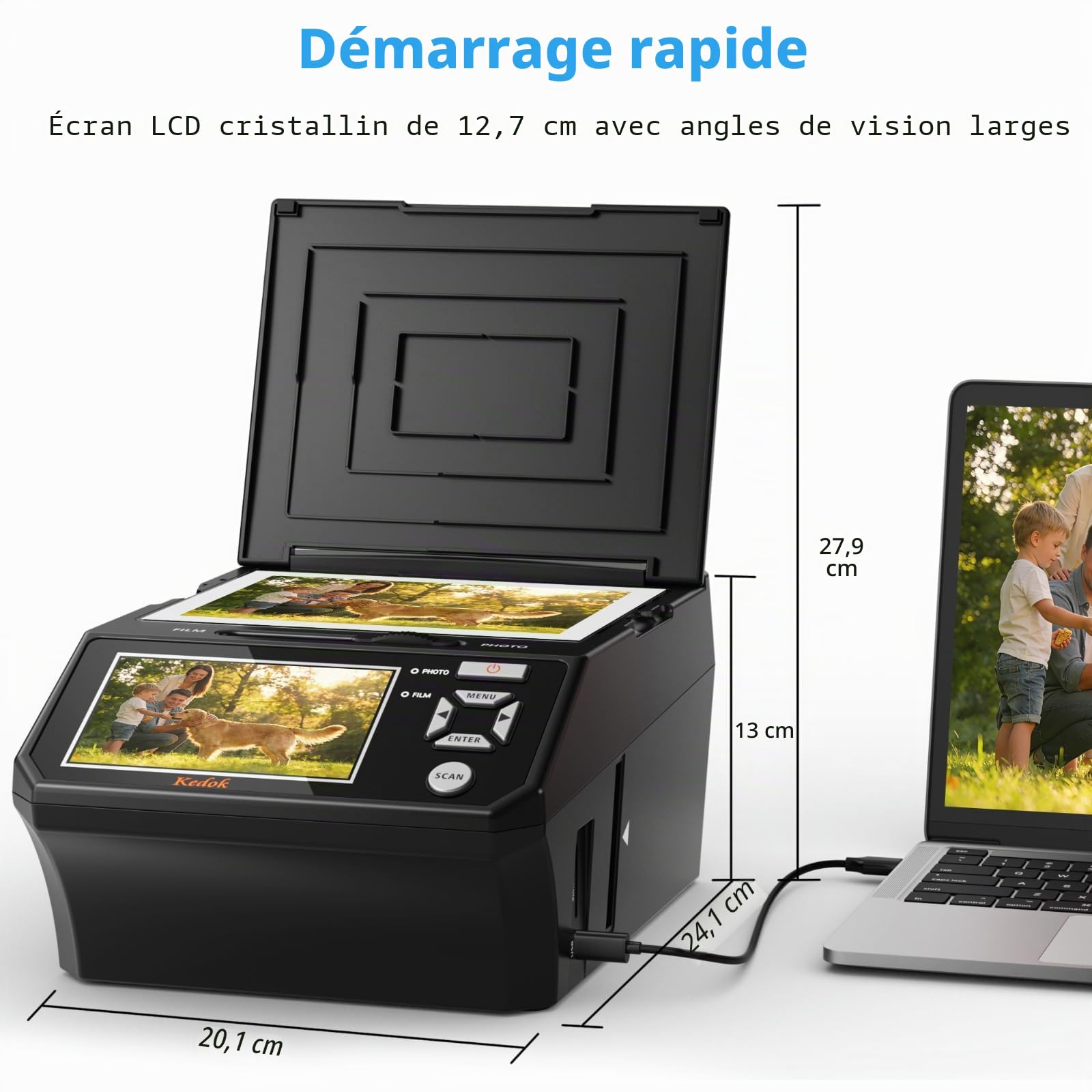 Scanner 4-en-1 Diapositives et Négatifs, Scanner Photo 22MP avec Écran LCD 5", Convertit 135/110 Films/Négatifs/Photos en JPEG Numérique, Carte SD 8Go Incluse