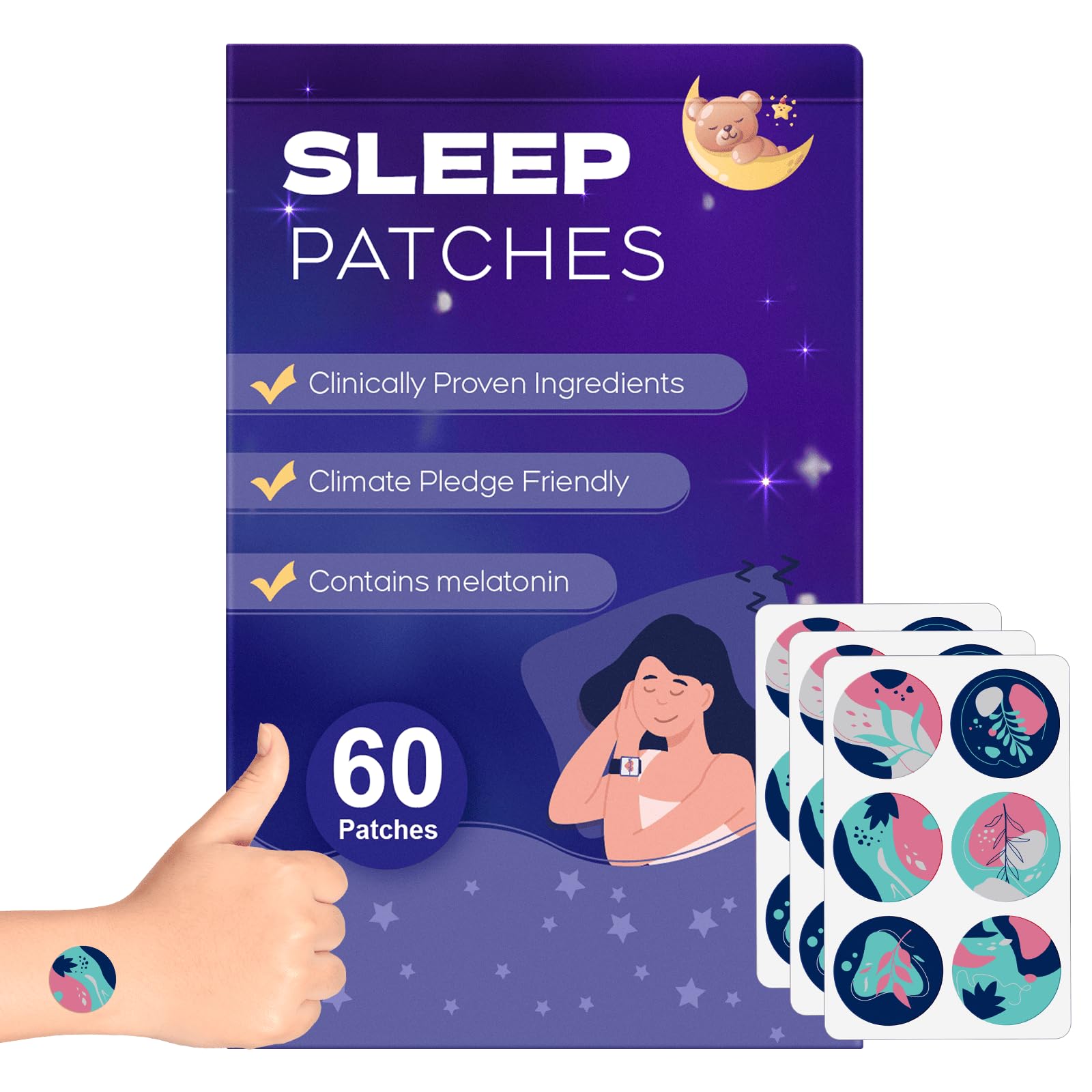 Sleep Patches, 60 Pack Upgraded Sleep Patches for Adults, Made of All-Natural Ingredients, Natural Plant-Based Sleep Support for Men and Women, That Last All Night，Easy to Use