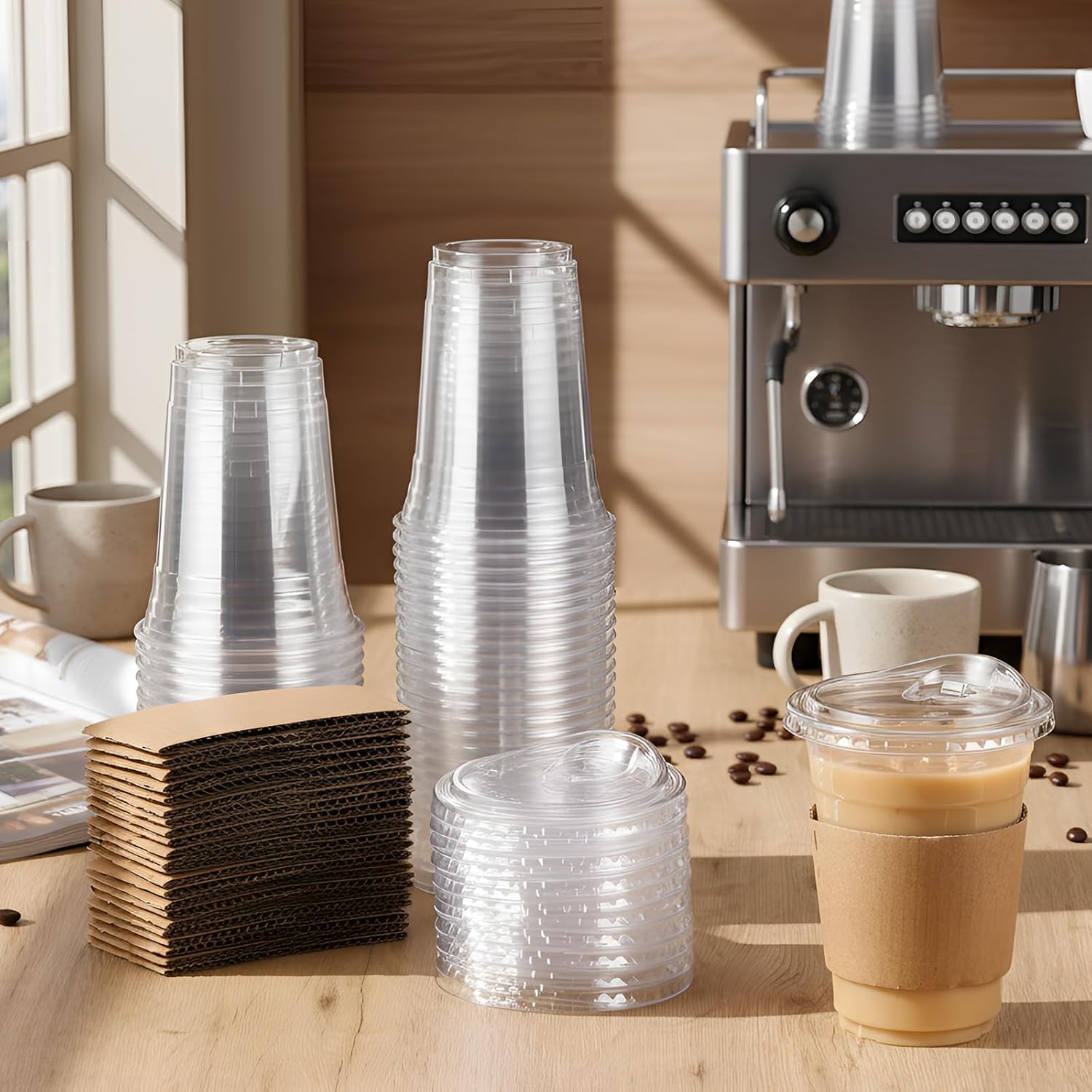 50 Pack Clear 16 oz Plastic Cups with Strawless Lids and Sleeves Disposable Iced Coffee Cup Set for Iced Coffee, Smoothie, Juices, Cold Beverage, Shops and Party Catering - Image 2