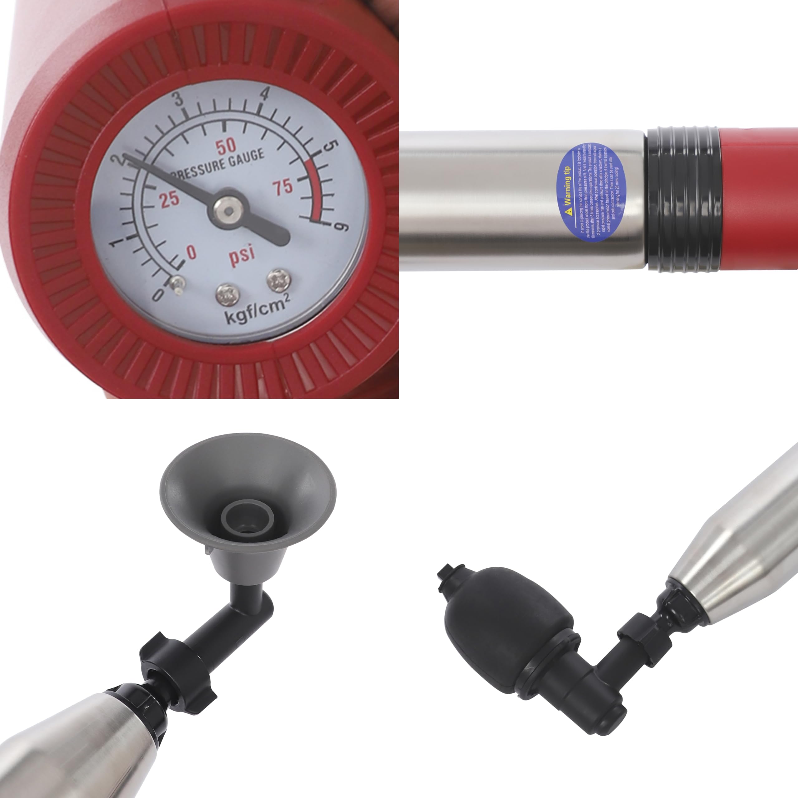 Elektrischer Abflussreiniger Pumpe mit 3 Austauschbaren Kolbenköpfe, Hochdruck-Luftstampfer Rohrreiniger mit Manometer, WC-Saugglocker Abfluss-Entstopfungsstampfer für Dusche, Toilette (Rot)
