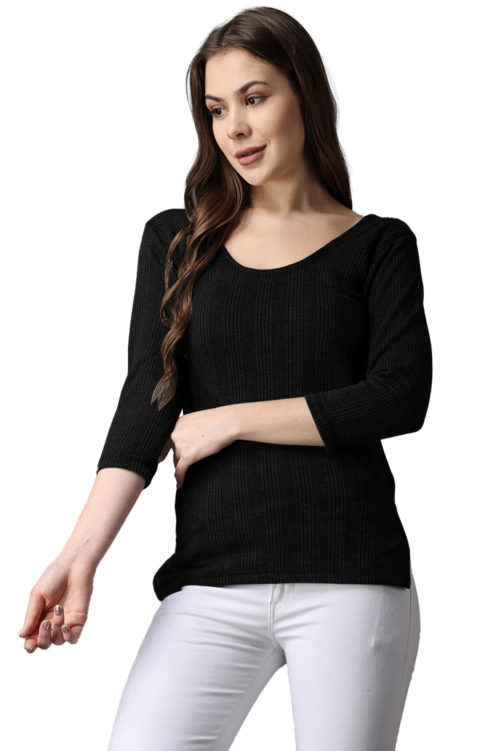 Thermal Warmer Vest for Women Ultra Soft 3/4 Sleeves Scoop Neck Winter Inner Wear Top Johns Underwear