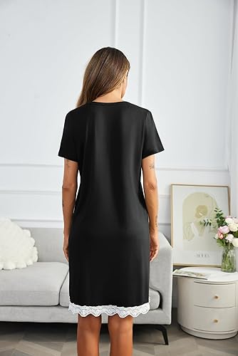 Miniatura 4 de Ekouaer Camisones a rayas con botones para mujer, camisones de manga corta