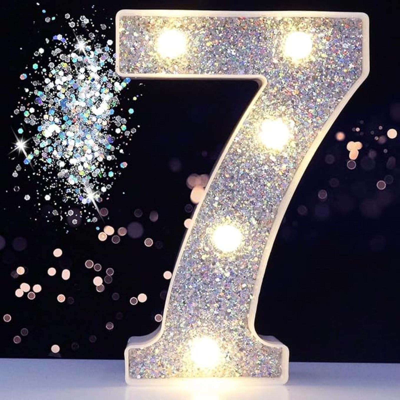 Jemnpela LED Marquee Letter Number Sign Lights Glitter Light Up Alphabet Figure Night Light for Birthday Party Wedding Home Bar Holiday Wall Decoration