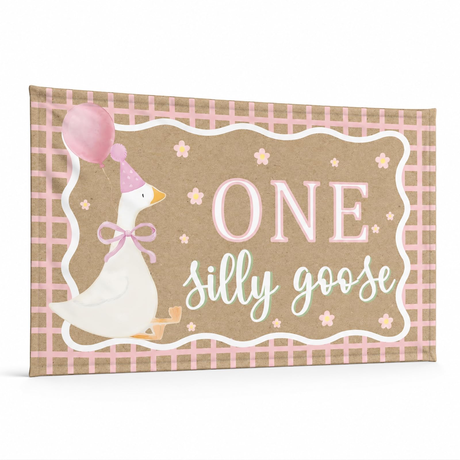 Domefahaso One Silly Goose Backdrop Banner, Goose Birthday Decor Cloth Banner for 1st Birthday Photo Shoot & Party Decorations(Pink)