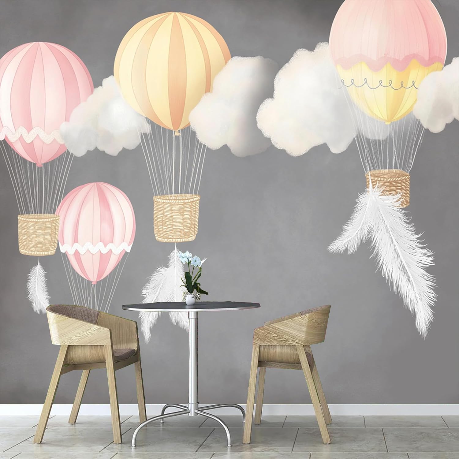 Abstract Feathers Wallpaper Bedroom Cartoon Hot Air Balloon murals Aesthetic Room Decor Living Room tv Background Large Wall Mural,Not Peel and Stick 177×124"