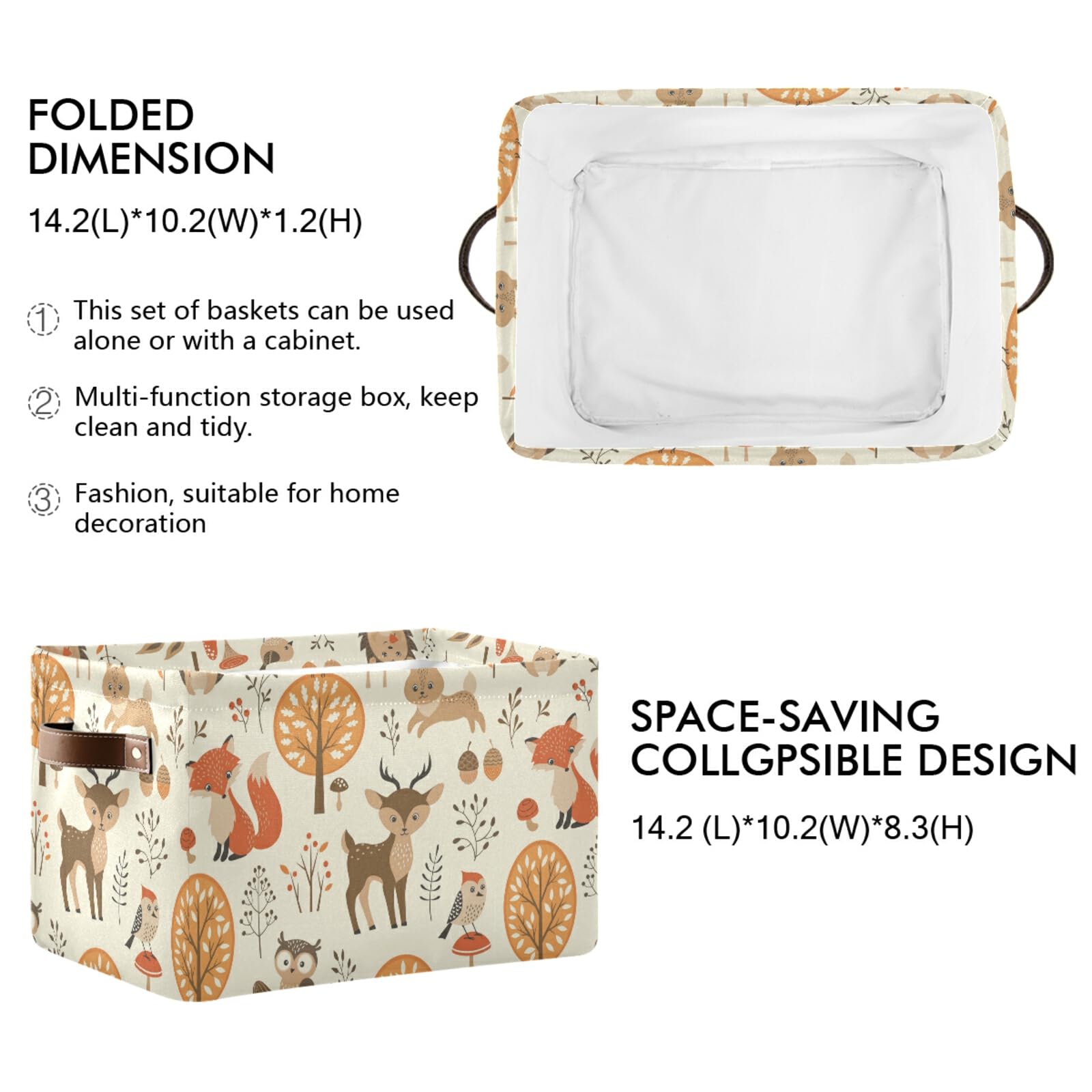 OREZI Foldable Cow Print Laundry Basket & Storage Bin – Collapsible, Stylish Organizer For Toys, Clothes, Bedroom & More - View #8
