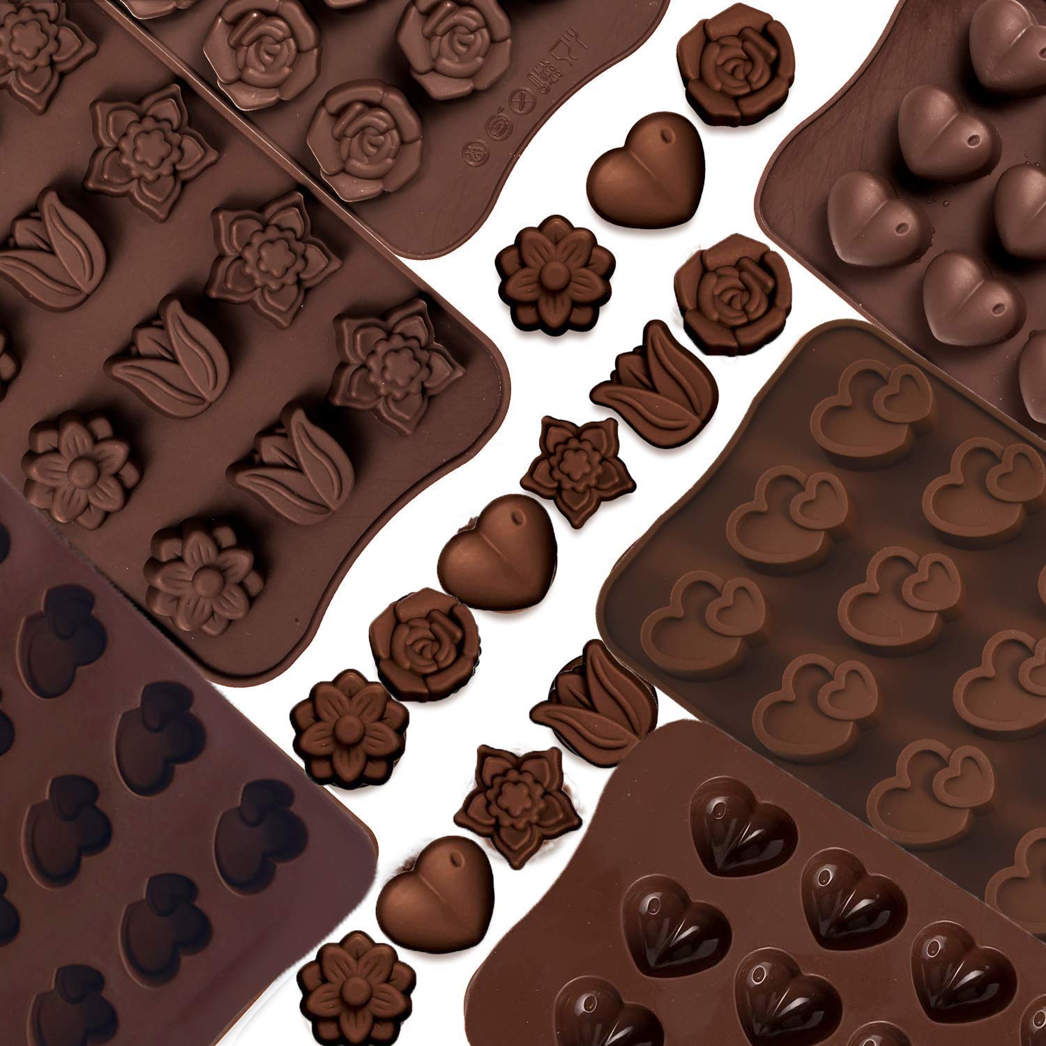 Valentines Chocolate Mould - 4 PCS 12-Cavity Silicone Chocolate Moulds Heart,Rose,Flower Shapes Cake Chocolate Making Molds for Valentine's Day Wedding