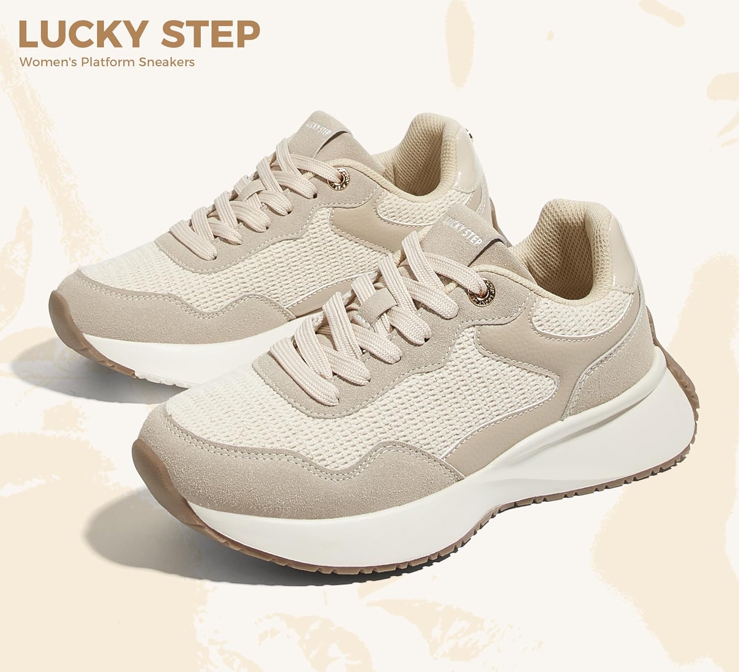 LUCKY STEP Women's Fashion Platform Sneakers Comfortable Breathable Running Walking Shoes Anti-Slip Casual Tennis Skate