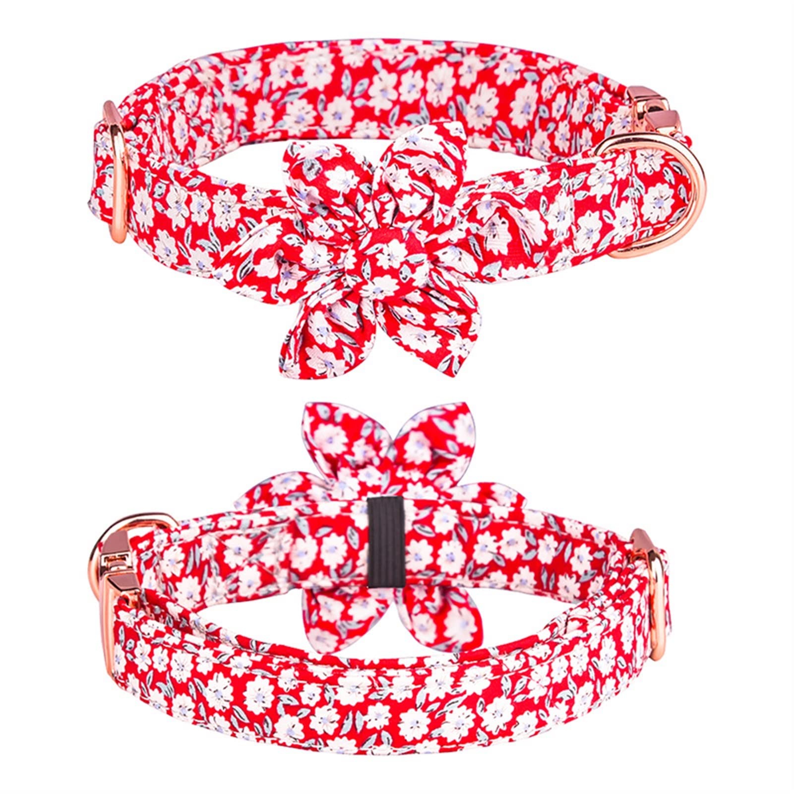 Collier de pétale en coton imprimé haut de gamme pour grand chien avec boucle or rose L