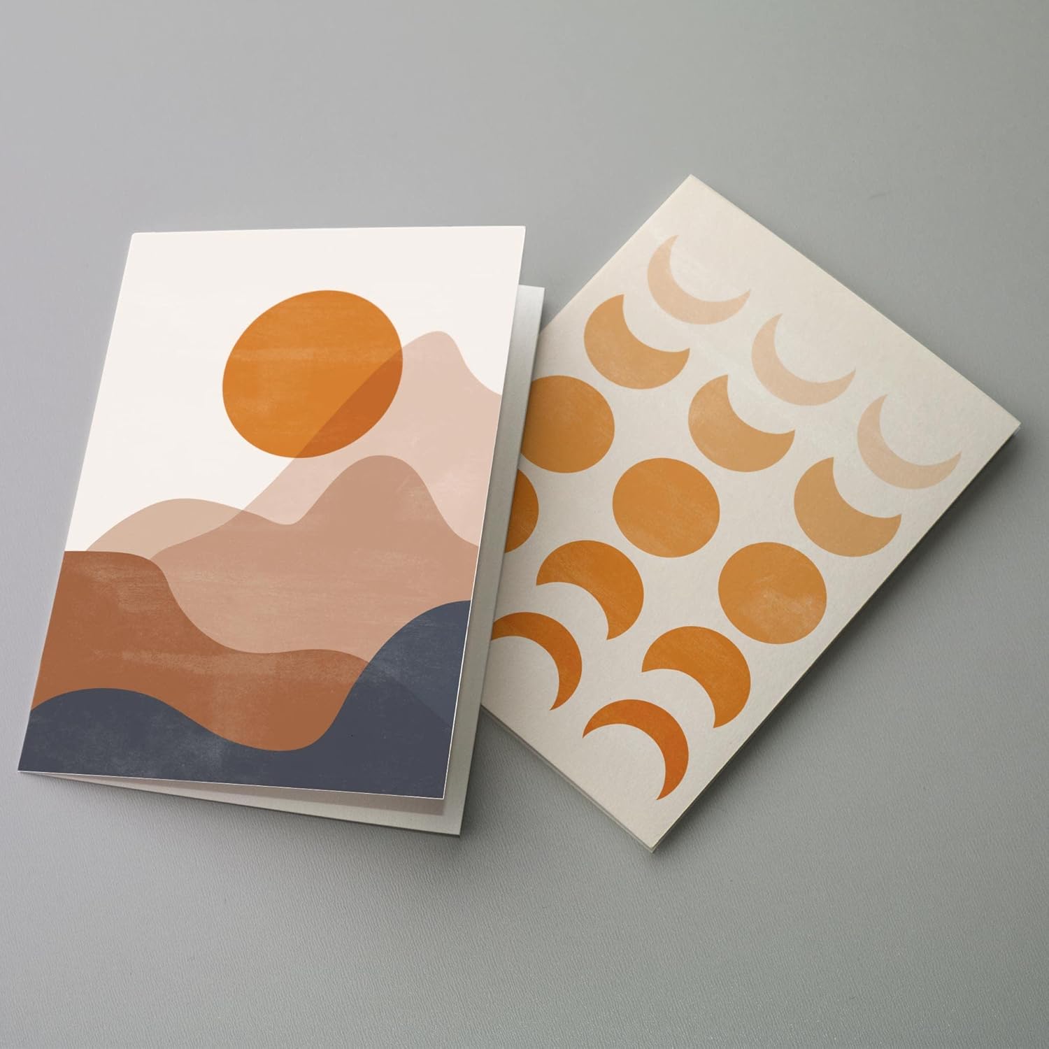 Ritzy Rose Boho Greeting Cards Beige Tan Orange California Modern Sun & Moon Shapes All Occasion Greetings Whimsical Notecards | Box Set of 24 Cards + Envelopes Made in USA (Boho Desert)
