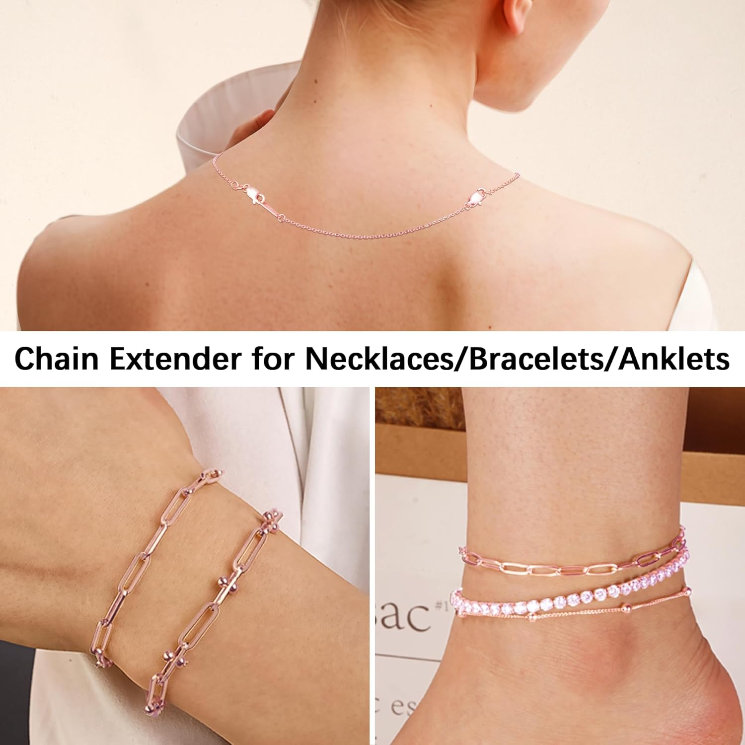 Jewlpire 14k Rose Gold Plated Necklace Extender for Women, Cable Chain Extenders for Necklaces, Jewelry Extenders for Necklaces Bracelets Anklets 3 Piece (2", 3", 4") - Image 5
