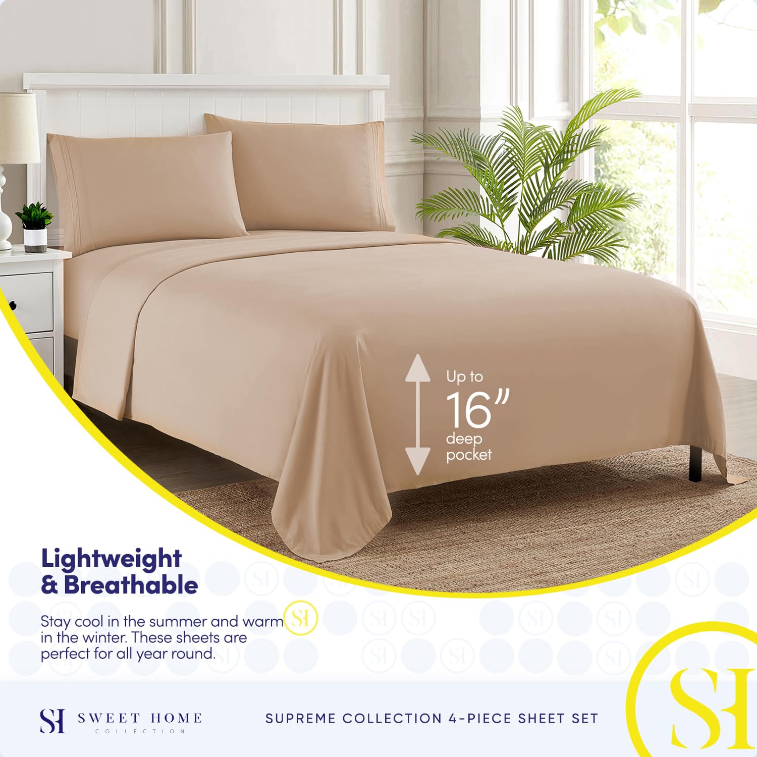Sweet Home Collection Luxe beddengoed set met plat, hoeslaken, 2 kussenslopen, microvezel, grijs, koning