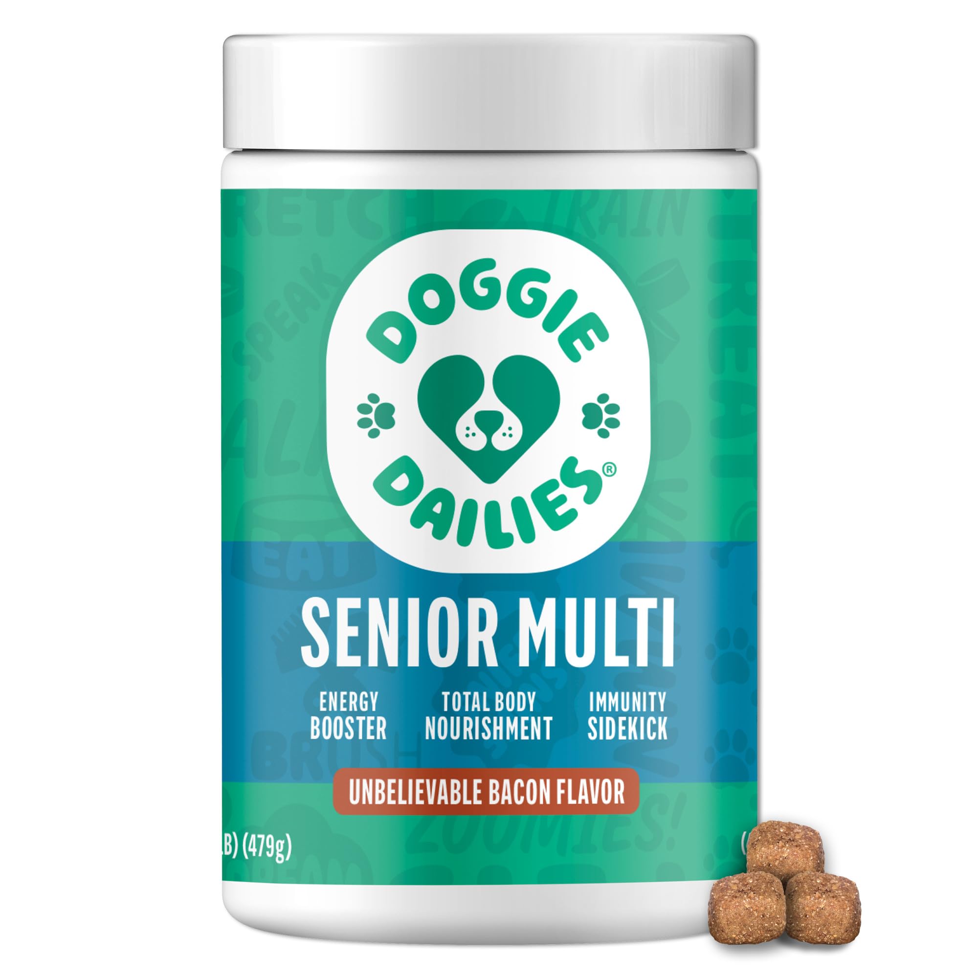 Doggie Dailies Senior Essentials Multivitamin for Dogs Soft Chews | Advanced Dog Multivitamin | Nutritional Support for Joints, Skin & Coat, Digestion, and the Immune System | Bacon Flavor | 120 Count