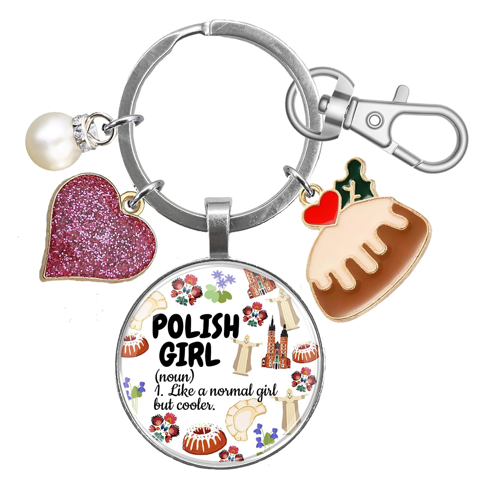 Polish Gifts Poland Lover Keychain for Christmas Graduation Birthday Retirement Poland Vacation Souvenir for Women Kids Mom Girl Trip Pierogi Theme Travel Jewelry Funny Polish Landmarks Keyring